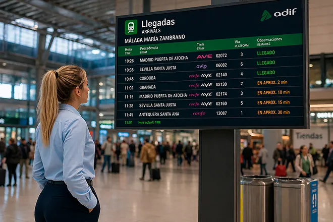 Transfers Estación María Zambrano 2 Seguimiento del tren para que tu autobús te recoja a tiempo